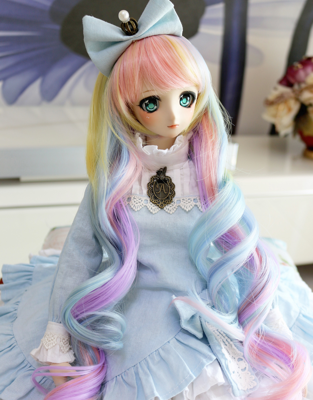 multi-colored long wig for BJD 1/3,4/1,1/6 doll - Click Image to Close